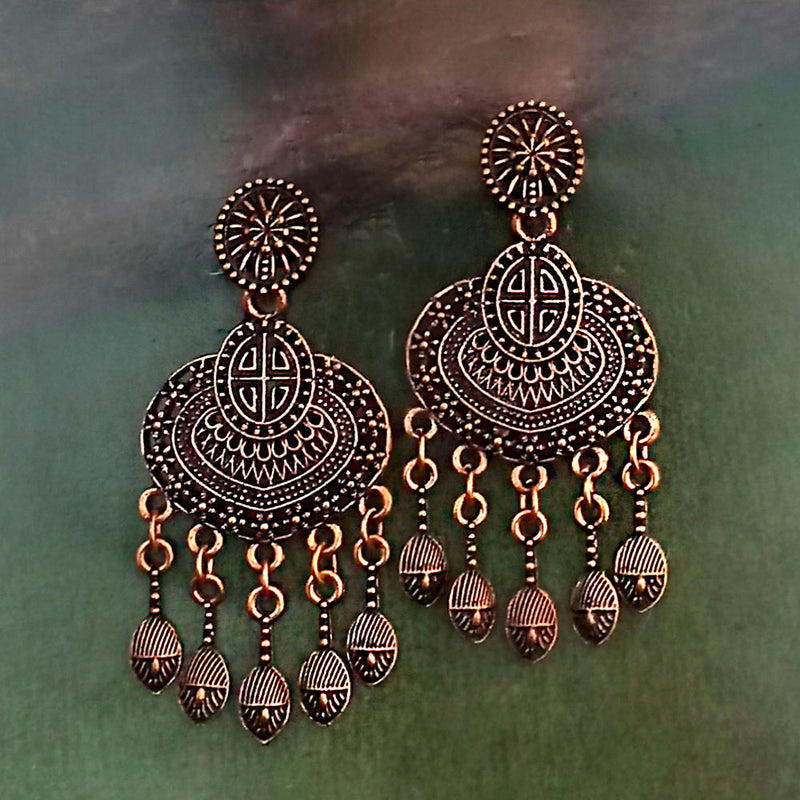 Woma Oxidised Copper Plated Dangler Earrings