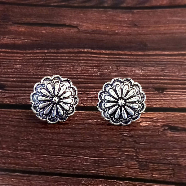 Woma Floral Oxidised Plated Stud Earrings