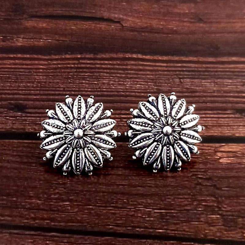 Woma Floral Oxidised Plated Stud Earrings