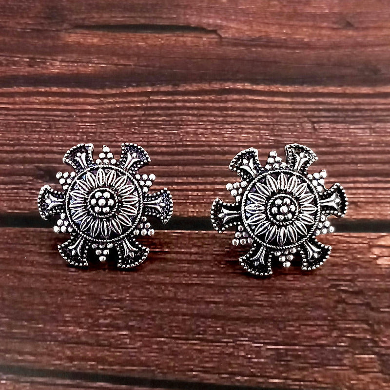 Woma Floral Oxidised Plated Stud Earrings