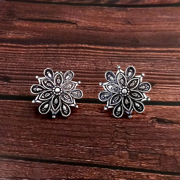 Woma Floral Oxidised Plated Stud Earrings