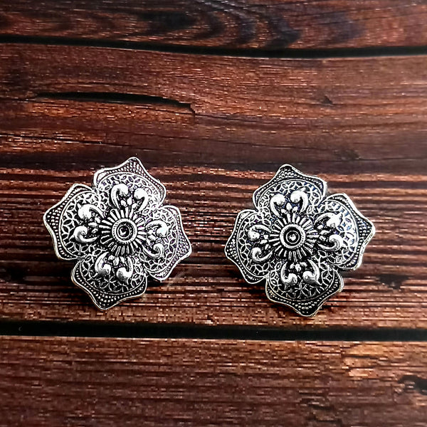 Woma Floral Oxidised Plated Stud Earrings