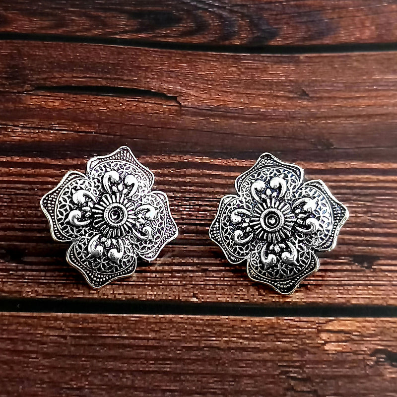 Woma Floral Oxidised Plated Stud Earrings