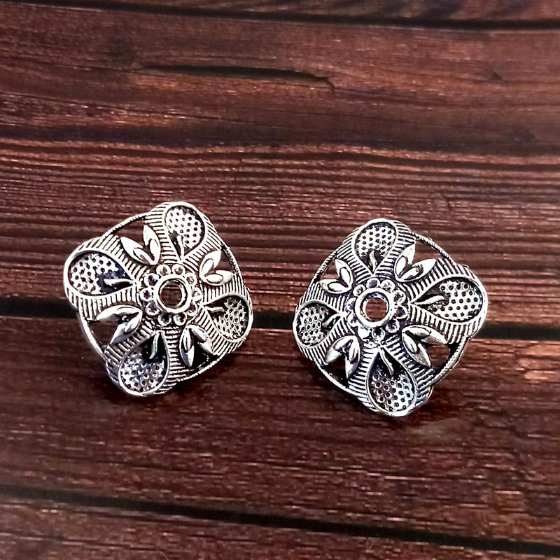 Woma Floral Oxidised Plated Stud Earrings