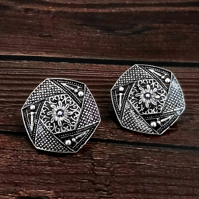 Woma Floral Oxidised Plated Stud Earrings