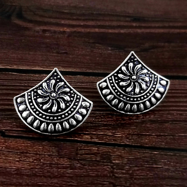 Woma Floral Oxidised Plated Stud Earrings