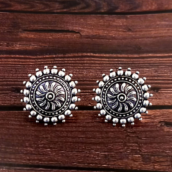 Woma Floral Oxidised Plated Stud Earrings