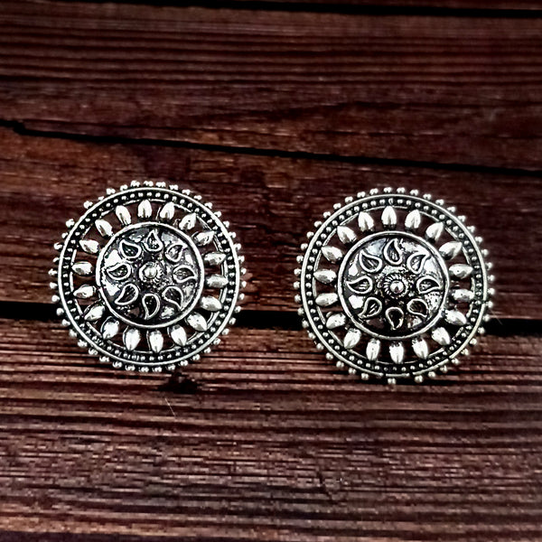 Woma Floral Oxidised Plated Stud Earrings