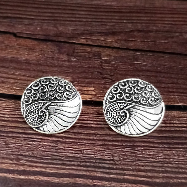 Woma Floral Oxidised Plated Stud Earrings