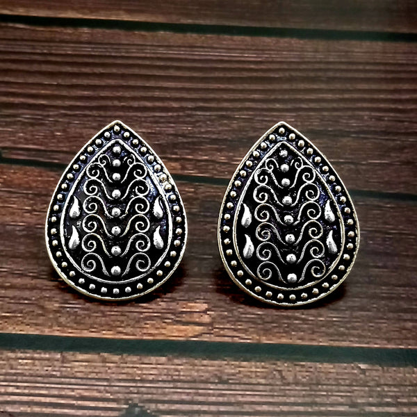 Woma Floral Oxidised Plated Stud Earrings