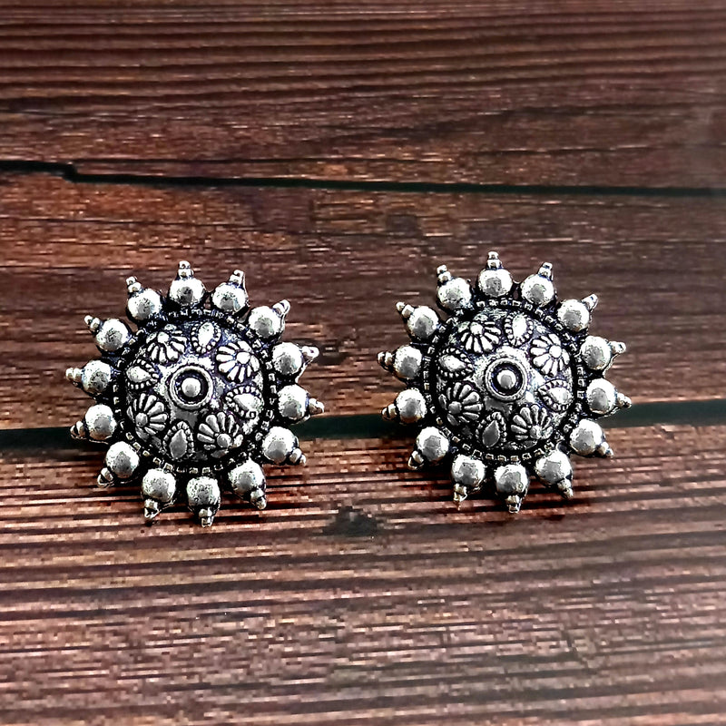 Woma Floral Oxidised Plated Stud Earrings