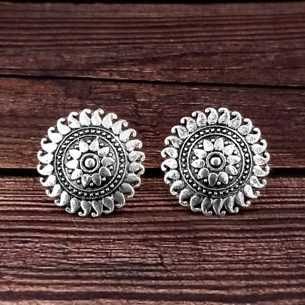 Woma Floral Oxidised Plated Stud Earrings