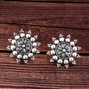 Woma Floral Oxidised Plated Stud Earrings