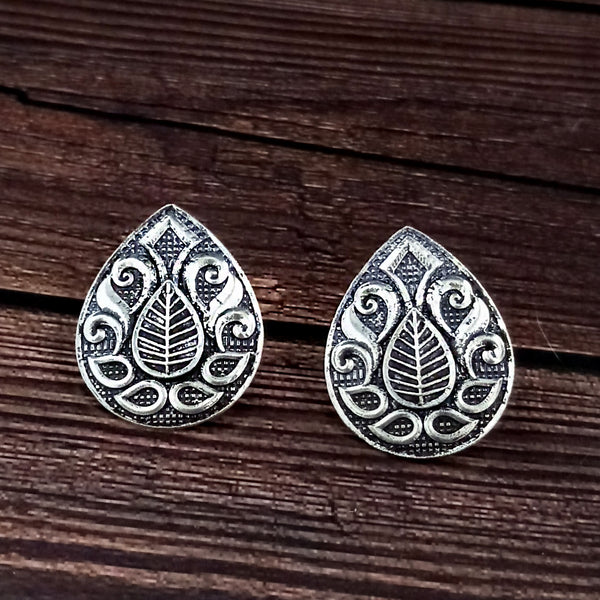 Woma Floral Oxidised Plated Stud Earrings