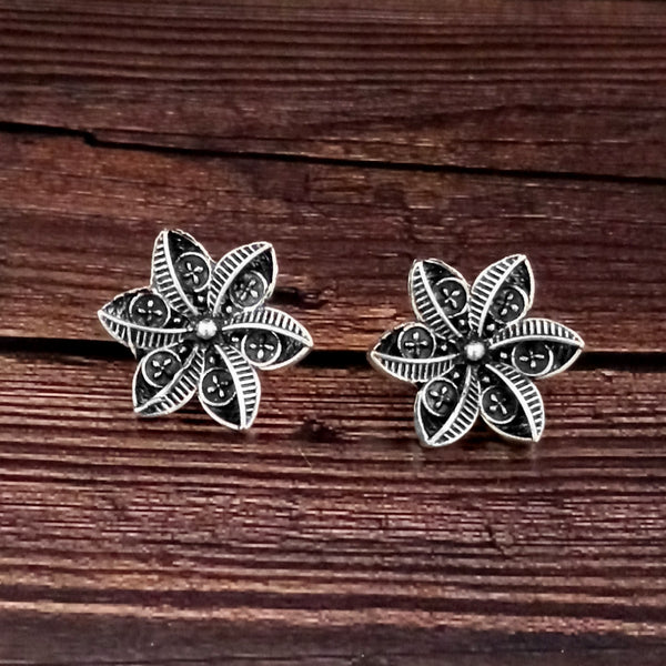 Woma Floral Oxidised Plated Stud Earrings