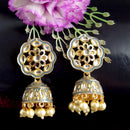 PARSHWAM Grey Glossy Meenakari Pearl Drop Jhumki
