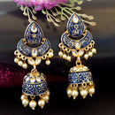PARSHWAM Blue Glossy Meenakari Pearl Drop Jhumki