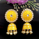 PARSHWAM Yellow Glossy Meenakari Pearl Drop Jhumki