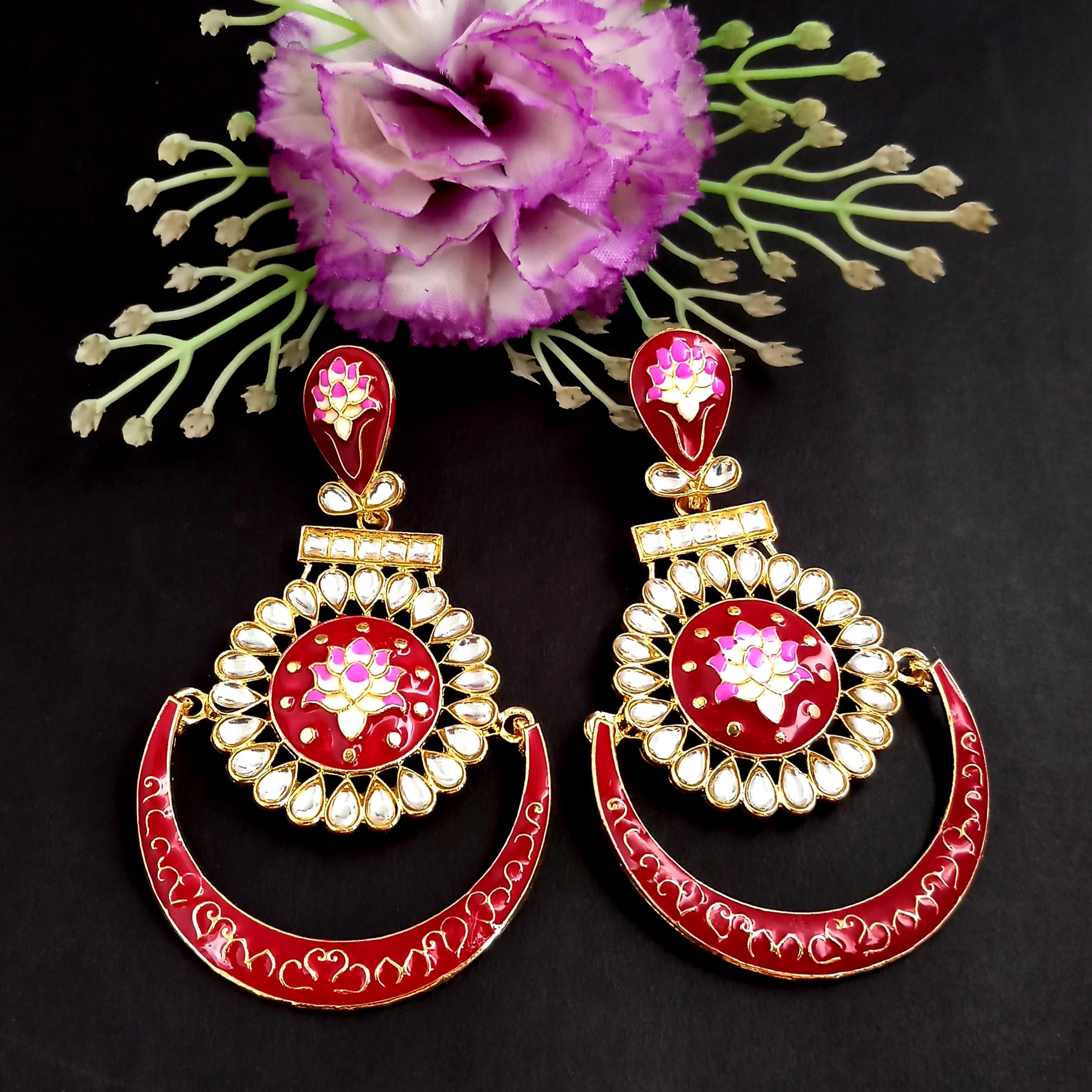 PARSHWAM Pink Glossy Meenakari Earring