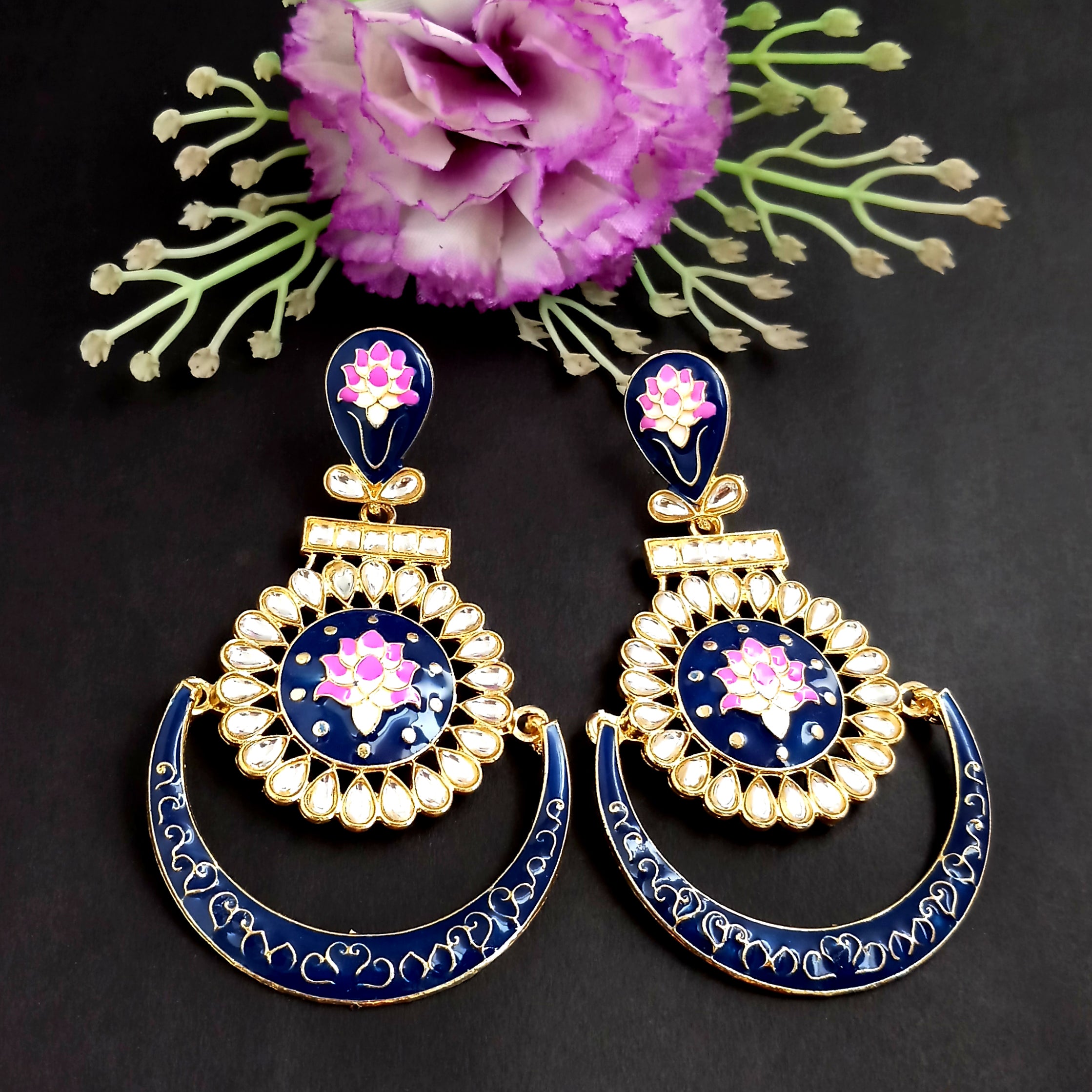 PARSHWAM Blue Glossy Meenakari Earring