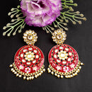PARSHWAM Pink Glossy Meenakari Pearl Drop Jhumki