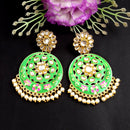 PARSHWAM Light Green Glossy Meenakari Pearl Drop Jhumki