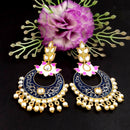 PARSHWAM Blue Glossy Meenakari Pearl Drop Jhumki