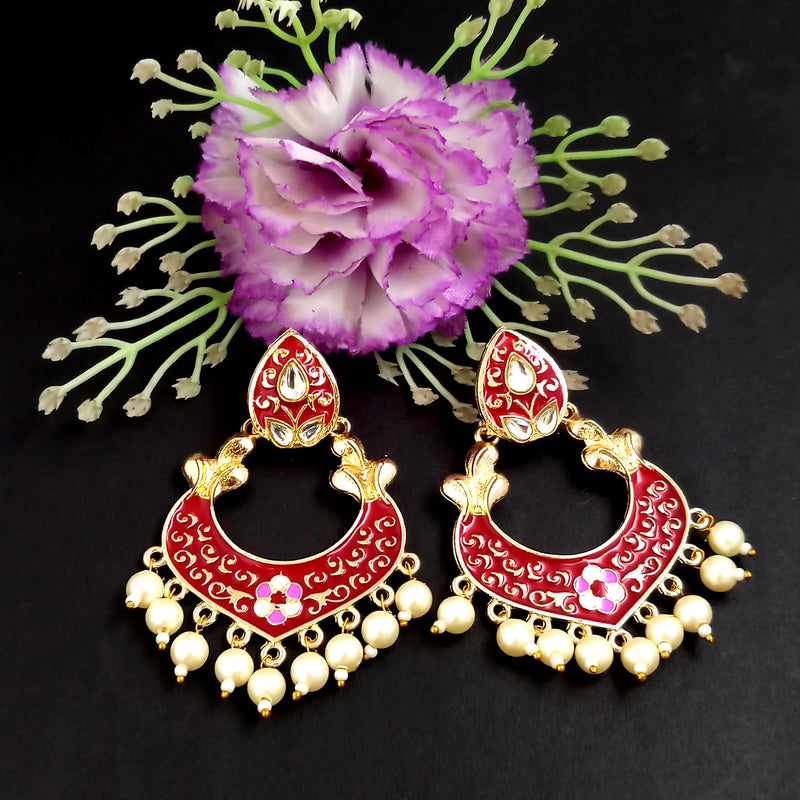 PARSHWAM Pink Glossy Meenakari Pearl Drop Jhumki