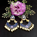 PARSHWAM Blue Glossy Meenakari Pearl Drop Jhumki