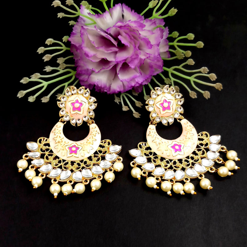 PARSHWAM Peach Glossy Meenakari Pearl Drop Jhumki