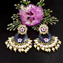 PARSHWAM Blue Glossy Meenakari Pearl Drop Jhumki