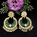 PARSHWAM Dark Green Glossy Meenakari Pearl Drop Jhumki