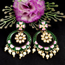 PARSHWAM Dark Green Glossy Meenakari Pearl Drop Jhumki