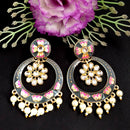 PARSHWAM Grey Glossy Meenakari Pearl Drop Jhumki