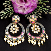 PARSHWAM Grey Glossy Meenakari Pearl Drop Jhumki