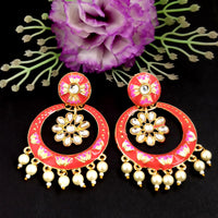 PARSHWAM Red Glossy Meenakari Pearl Drop Jhumki