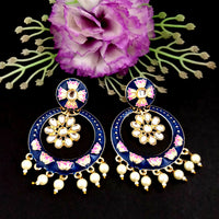 PARSHWAM Blue Glossy Meenakari Pearl Drop Jhumki