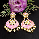 PARSHWAM Light Pink Glossy Meenakari Pearl Drop Jhumki