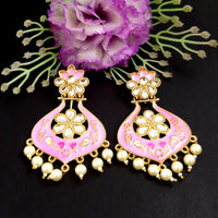 PARSHWAM Light Pink Glossy Meenakari Pearl Drop Jhumki