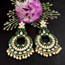 PARSHWAM Dark Green Glossy Meenakari Pearl Drop Jhumki