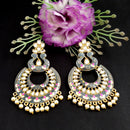 PARSHWAM Grey Glossy Meenakari Pearl Drop Jhumki