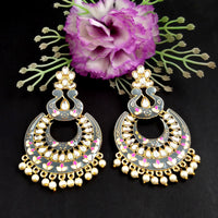 PARSHWAM Grey Glossy Meenakari Pearl Drop Jhumki