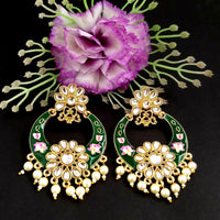 PARSHWAM Dark Green Glossy Meenakari Pearl Drop Jhumki