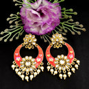 PARSHWAM Red Glossy Meenakari Pearl Drop Jhumki