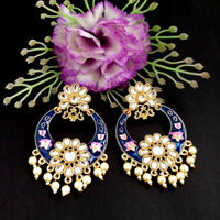 PARSHWAM Blue Glossy Meenakari Pearl Drop Jhumki