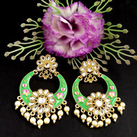 PARSHWAM Light Green Glossy Meenakari Pearl Drop Jhumki