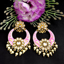 PARSHWAM Light Pink Glossy Meenakari Pearl Drop Jhumki