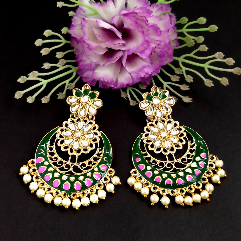 PARSHWAM Dark Green Glossy Meenakari Pearl Drop Jhumki