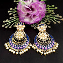 PARSHWAM Blue Glossy Meenakari Pearl Drop Jhumki