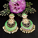 PARSHWAM Light Green Glossy Meenakari Pearl Drop Jhumki